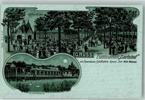 Plötzensee 1903 Gasthaus Etablissement " Carlshof" Strandhalle Kaffee-Küche Mondschein