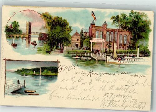 Nedlitz 1900 Gasthaus Römerschanze Dampferanlegestelle Bootssteg