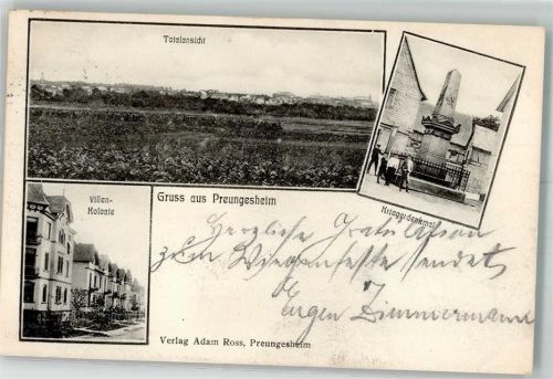 Preungesheim 1905 Villen-Kolonie Kriegerdenkmal
