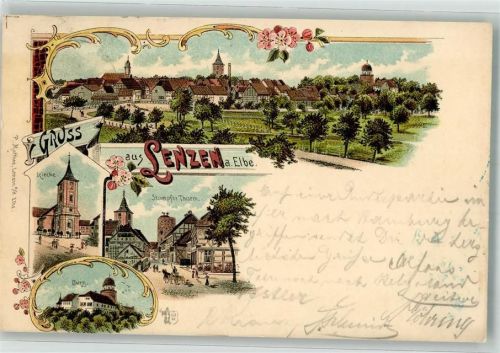 19309 O2805 Lenzen Elbe 1898 Lithographie Stumpfer Turm Burg Dorfkirche Verlag Ottmar Zieher-München