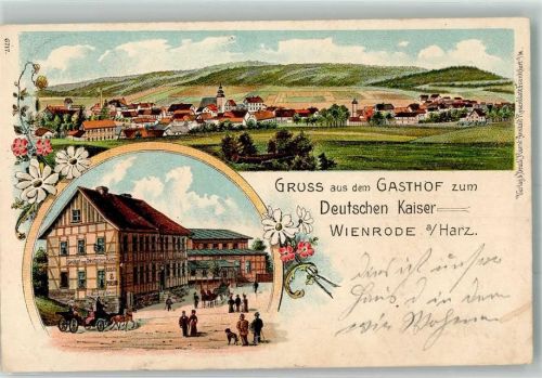 38889 O3721 Wienrode 1913 Gebrauchsspuren Lithographie Gasthaus zum Deutschen Kaiser