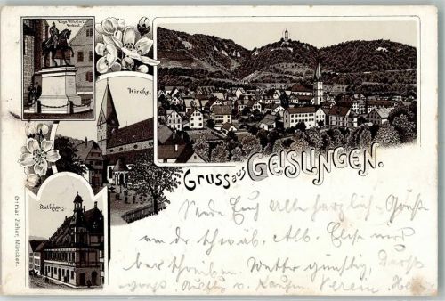 Geislingen 1896 Rathaus Kaiser Wilhelm-Denkmal Kirche Verlag Ottmar Zieher-München