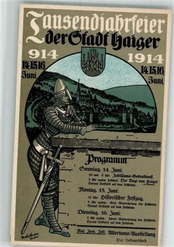 Haiger 1914 1000 Jahrfeier Stadt Haiger 1914 Programmansichts-Karte Ritter Wappen