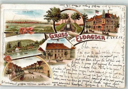 Eldagsen 1898 Lithographie Unterstadt Holzmühle Gasthaus Ratskeller Hotel Lauenstein