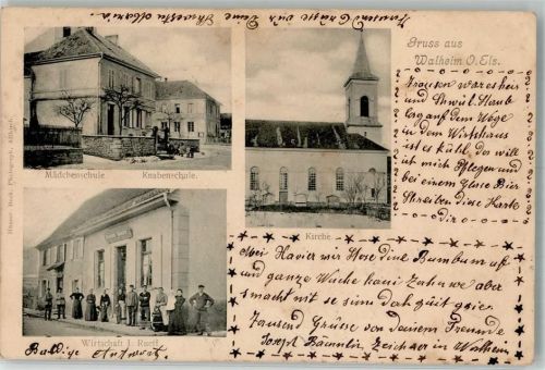 68130 Walheim 1904 Foto AK Kirche Gasthaus Schule