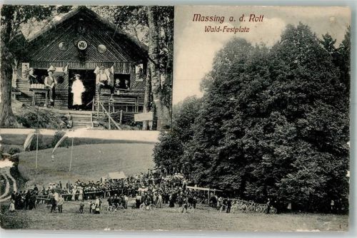 84323 W8332 Massing im Rottal 1919 Gebrauchsspuren Waldhütte Wald-Festplatz Fahrräder