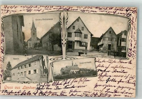 Landser 1906 Kirche Kirchstrasse Postamt und Handlung Debrut Notariat Kloster
