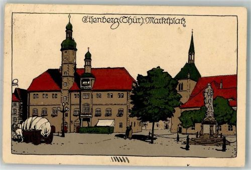 Eisenberg 1919 Marktplatz Rathaus Denkmal Planfuhrwerk