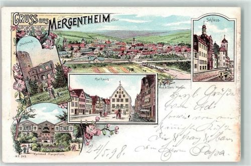 97980 W6990 Bad Mergentheim 1898 Lithographie Neuhaus Karlsbad Rathaus Schloss