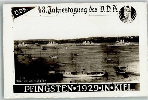 24103 W2300 Kiel , Ostsee Foto AK 48. Jahrestagung des V.D.A. 1929 Kieler Kriegshafen Kriegsschiffe