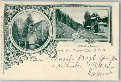 Bad Malente-Gremsmühlen 1900 Wassermühle Postamt Bahnstrecke