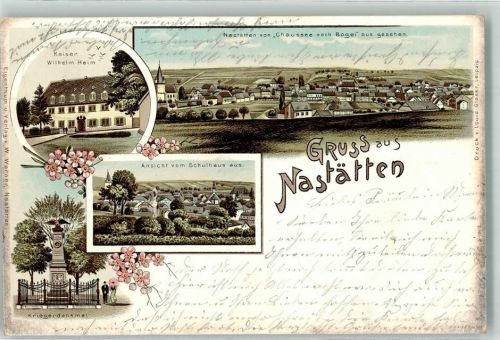 56355 W5428 Nastätten 1899 Lithographie Kriegerdenkmal Kaiser Wilhelm-Heim