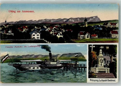 Utting 1920 Dampfer Andechs Landungssteg Prinzregent Luitpold-Denkmal