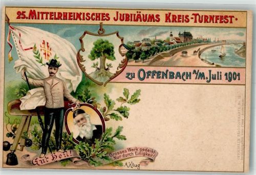 Offenbach Lithographie 25. Mittelrheinisches Jubiläum Kreis-Turnfest beschnitten