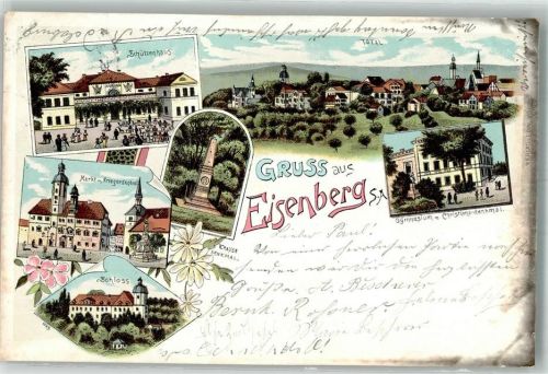 Eisenberg 1899 Krausedenkmal Schloss Christiansburg Marktplatz Gasthaus Schützenhaus