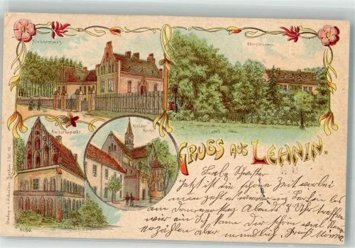 14797 O1804 Lehnin 1900 Lithographie Kloster-Kirche Kaiserkapelle Krankenhaus Oberförsterei Bahnpost
