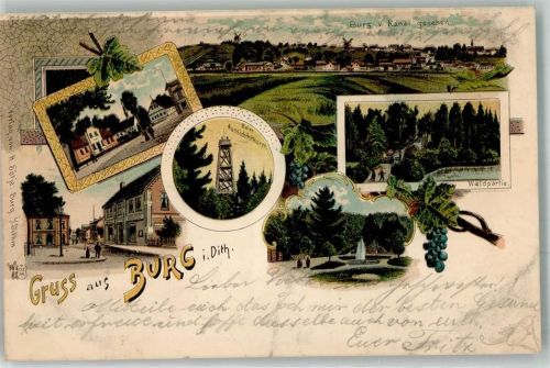Burg 1900 Lithographie Dorfstraße Aussichtsturm Park Waldsee Verlag Ottmar Zieher-München