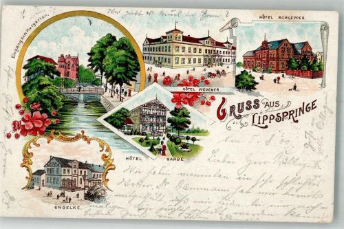 Bad Lippspringe 1900 Hotel Garbe Engelke Kurgarteneingang Hotel Wegner Hotel Schlepper
