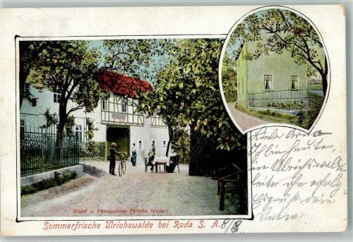 Ulrichswalde 1908 Gasthaus Peissker Bahnpost -Gera Zug 406