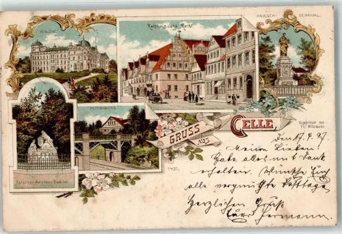 Celle 1897 Schloss Rathaus Markt Kriegerdenkmal Petersburg Karolinen-Mathilden-Denkmal