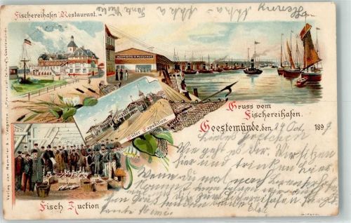 Geestemünde 1897 Fischereihafen Gasthaus Güter Expedition Fisch Auktion