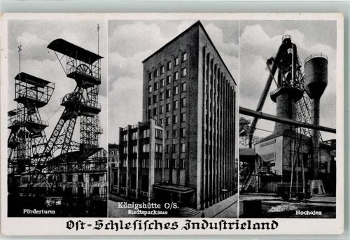 Kattowitz Zeche Förderturm Stadtsparkasse Hochofen