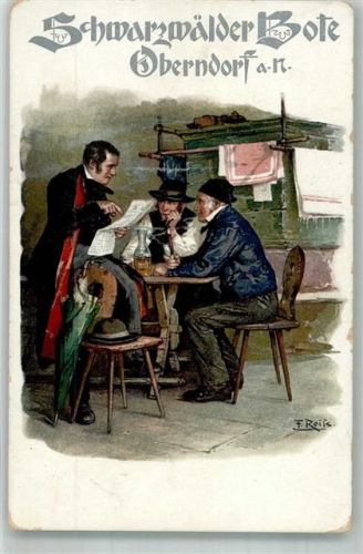 W7238 Oberndorf am Neckar Schwarzwälder Bote sign. Reiss, Fritz Zeitung 1900 Lithographie / Mondschein