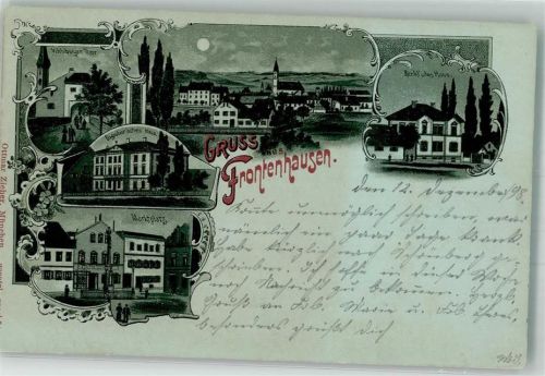 84160 W8316 Frontenhausen 1898 Lithographie / Mondschein Marktplatz Haus Eisgruber Haus Renkl Vilsbiburger Tor Verlag Ottmar Zieher-München