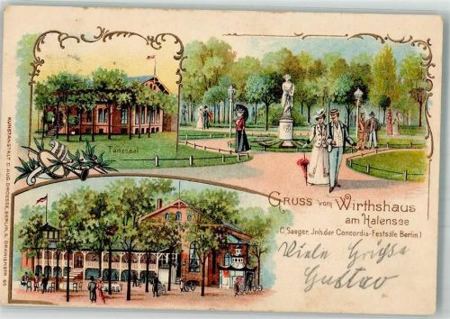 10115 W1000 Halensee 1901 Lithographie Gasthaus Wirtshaus