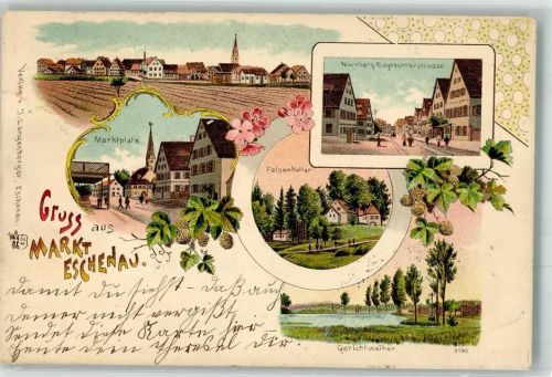 90542 W8501 Eschenau , Mittelfr 1989 Lithographie Marktplatz Felsenkeller Gerichtweiher