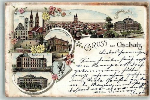 Oschatz Kgl. Seminar Realschule Marktplatz Kaiserl. Post Wappen