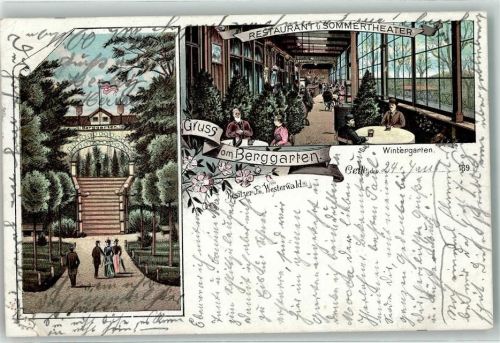29221 W3100 Celle 1897 Gebrauchsspuren Gasthaus & Sommertheater Berggarten Wintergarten Litho