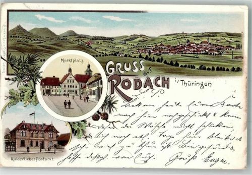 Rodach 1897 Markplatz Kais. Postamt