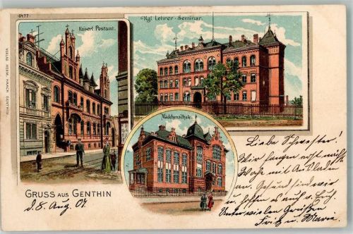 Genthin 1907 Kais. Postamt Kgl. Lehrerseminar Mädchenschule