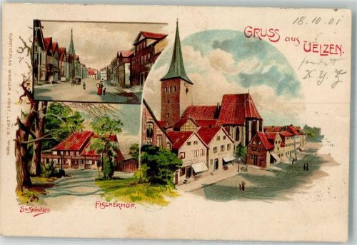 Uelzen 1901 Kirchplatz Gasthaus Etablissement Fischerhof sign. Erw. Spindler Künsterkarte