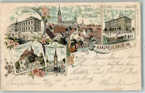 Lampertheim 1898 Rathaus Kriegerdenkmal Neue Schulen Ev. und Kath. Kirche