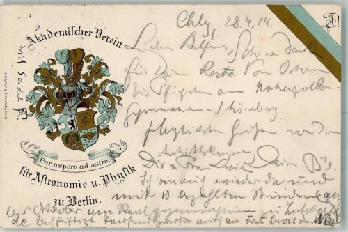 W1000 Berlin Mitte Akad. Verein für Astronomie Verlag Hugo Frommholz Studentenwappen 1914 Künstlerkarte