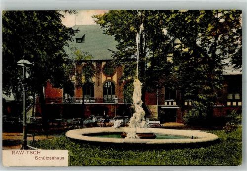 Rawitsch Rawicz 1908 Foto AK Schützenhaus Denkmal Brunnen Bahnpost Breslau