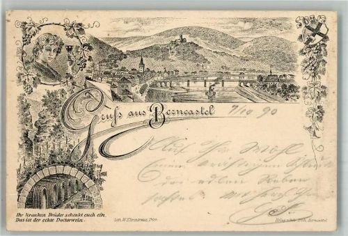 W5550 Bernkastel Doktorwein Weinfässer Lithographie Vorläufer 1890 BOAKC