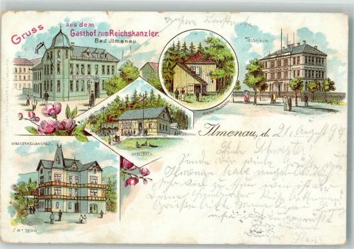 Ilmenau 1897 Gasthaus zum Reichskanzler Goethe-Häuschen Technikum Wasserheilanstalt Gabelbach