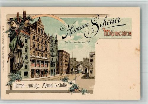München Lithographie Herrenbekleidungsgeschäft Hermann Scherrer Neuhauserstraße 32