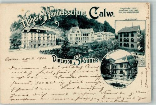 Calw 1900 Höhere Handelsschule Logierhaus Villa Direktor Spöhrer