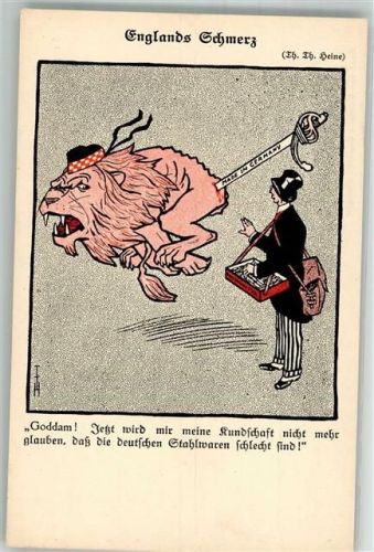 Kriegskarte Nr. 4 Karikatur Englands Schmerz sign. Th.Th. Heine