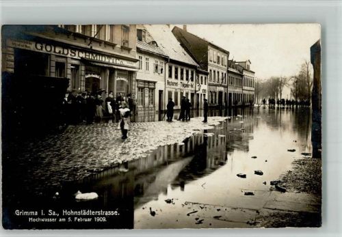 Grimma Hohnstädterstraße Hochwasser Überschwemmung Katastrophe 5. Februar 1909 Geschäft Goldschmidt & Co