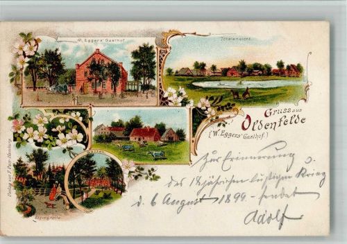 Rahlstedt 1899 Lithographie Oldenfelde Gasthaus Egger Garten Rinderweide Steingrotte
