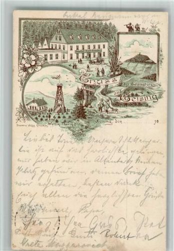 Geising 1897 Vorläufer Druck um 1880 - 1889 Wettin-Turm Geisingberg Gasthaus Stadt Geising