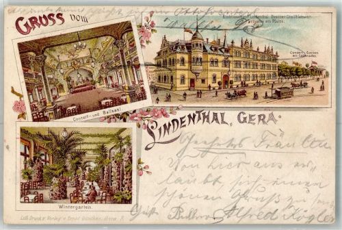 Gera 1899 Etablissement Lindenthal Konzer- u. Ballsaal Wintergarten Straßenbahn