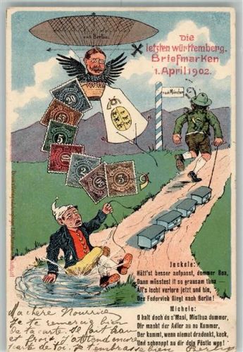 Die letzte württ. Briefmarken 1902 Jackele + Michele Ballon