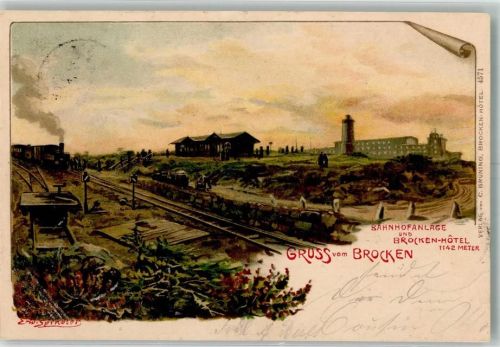 Brocken 1902 Bahnhof Bahnhofanlage Brockenhotel sign. Erw. Spindler