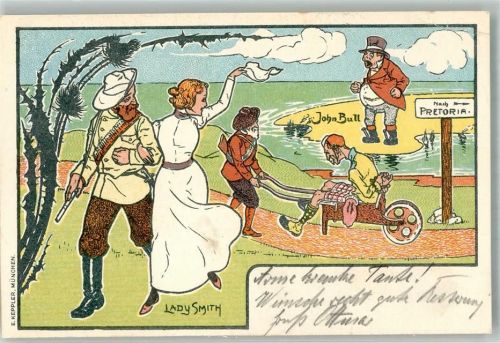 Lady Smith John Bull + Lithographie Jugendstil Adelskorrespondenz Buren 1900 Gebrauchsspuren